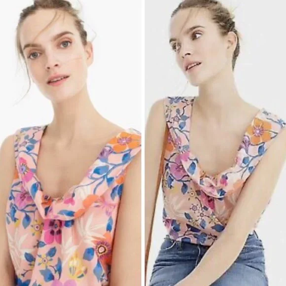 J. Crew Liberty of London Floral Print Scoop Neck Blouse Top l0608 - Picture 2 of 9